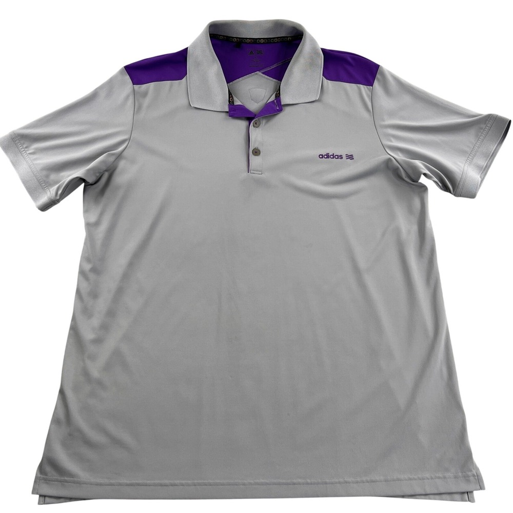 Adidas Golf Performance Polo Shirt XL Gray Purple Men Short Sleeve Athletic